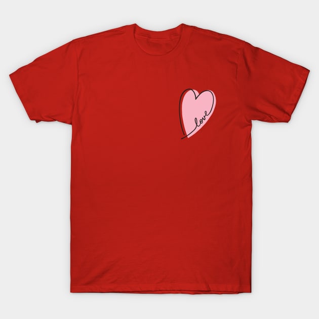 Pink Heart Love Letters Line Art T-Shirt by B*Shoppe